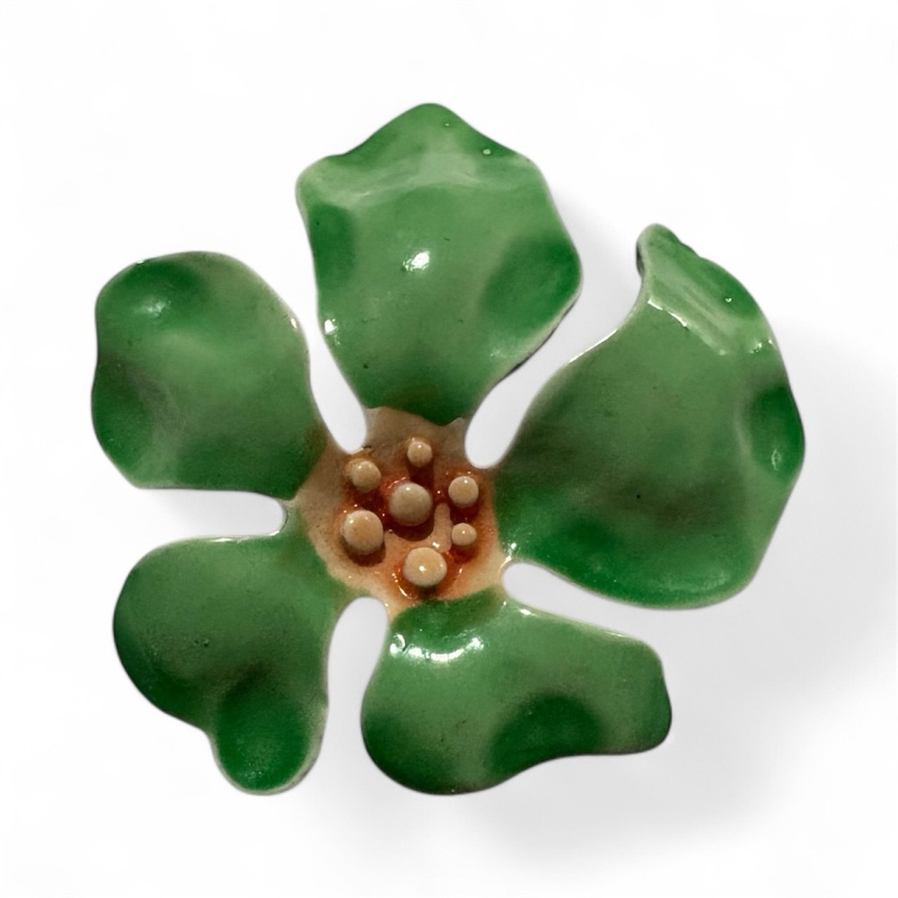 60s Green Enamel Lisner Flower Brooch